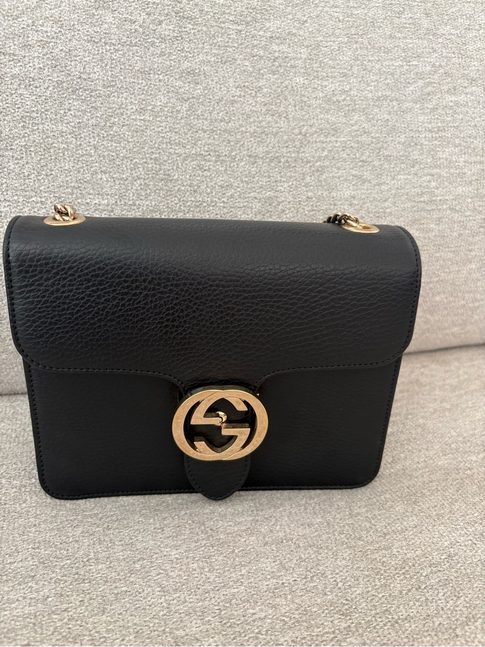 Gucci Black Leather Crossbody with Gold GG Hardware